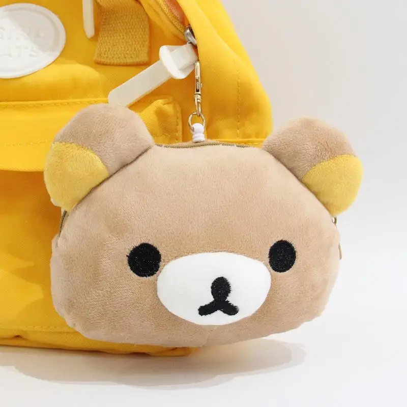 Mignon Rilakkuma peluche porte-monnaie sac à dos pendentif Portable en plein air dessin animé casque sac Mini sac de rangement avec corde extensible cadeaux