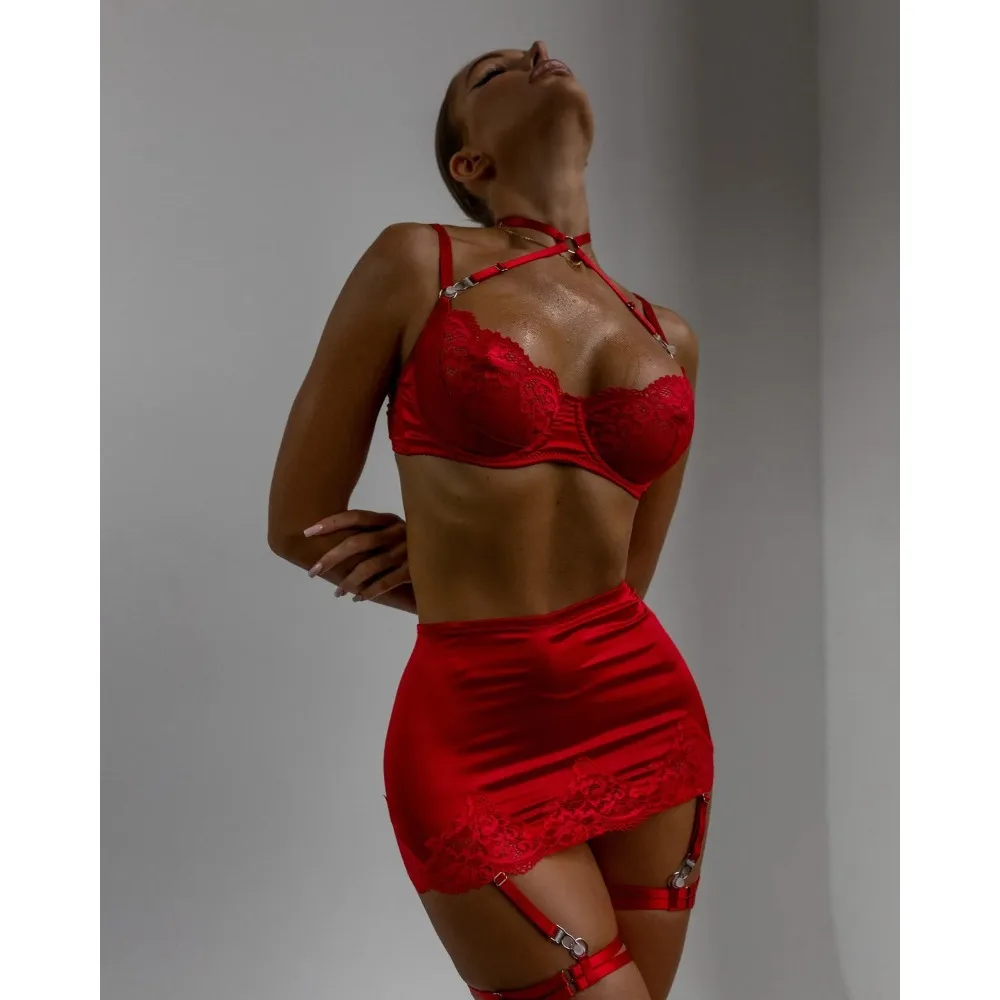 

Lace Lingeries Sexy Hot Halter Bra Heart G-String Thongs Sissy Erotic Garter Ensemble Exotic Sets Romantic Underwear