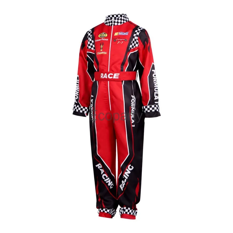 2024 Kids Racer Cosplay Costume Red Classic One-Piece Training Racing Uniform Suit For Children Halloween Karting Jersey Clothes