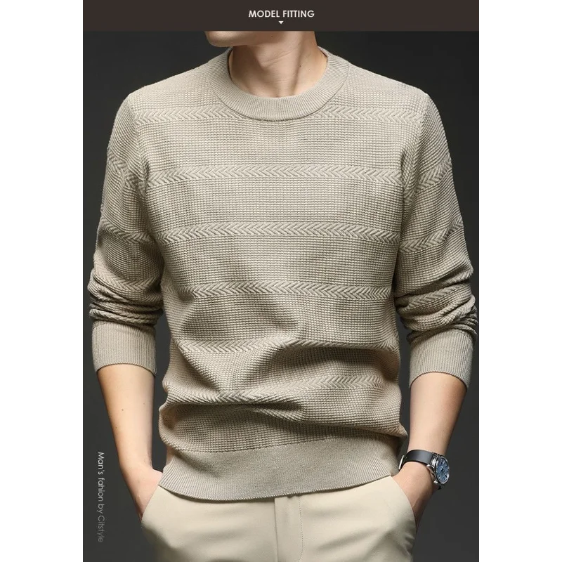 

Новый модный свитер с круглым вырезом на осень и зиму, для мужчин и среднего возраста, универсальный топ, повседневный и модный вязаный свитер