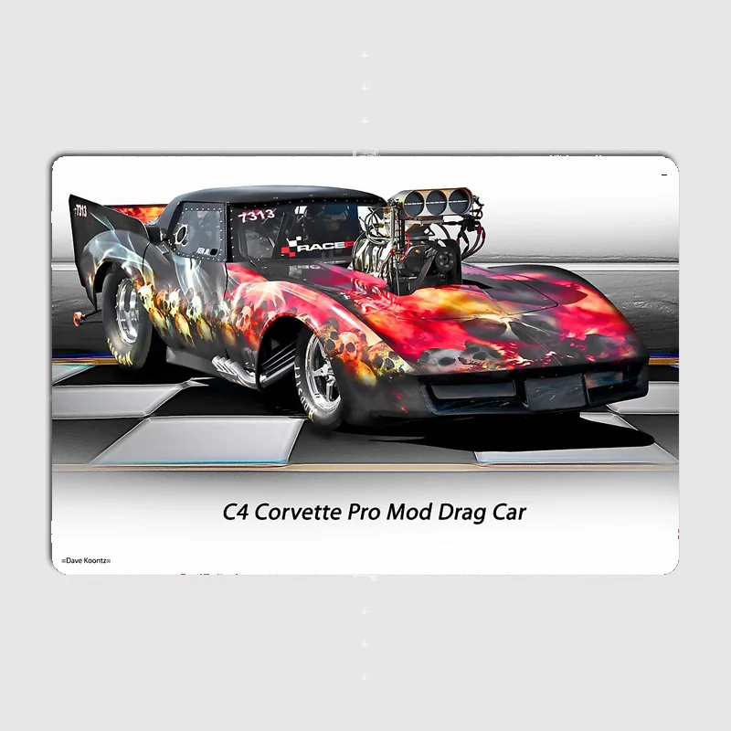 Retro Classic C4 Corvette 'Pro Mod' Dragster Car Poster Metal Sign Garage Automobile Club Tin Custom Home Wall Decor Room Decor