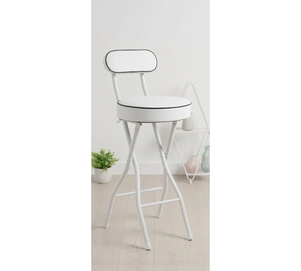 

Folding Bar Stool with Backrest, Tall Foldable Padded Seat for Kitchen Island Counter Height Chairs