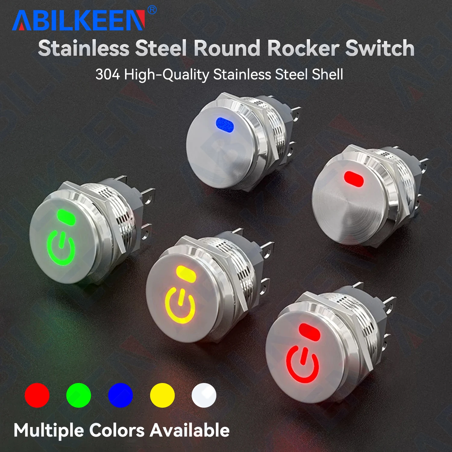 ABILKEEN 22MM Black Shell Metal Rocker Toggle Switch ON-OFF 2Position SPDT Rocker Push Button with LED Light AC/DC 3-6V 12-24V