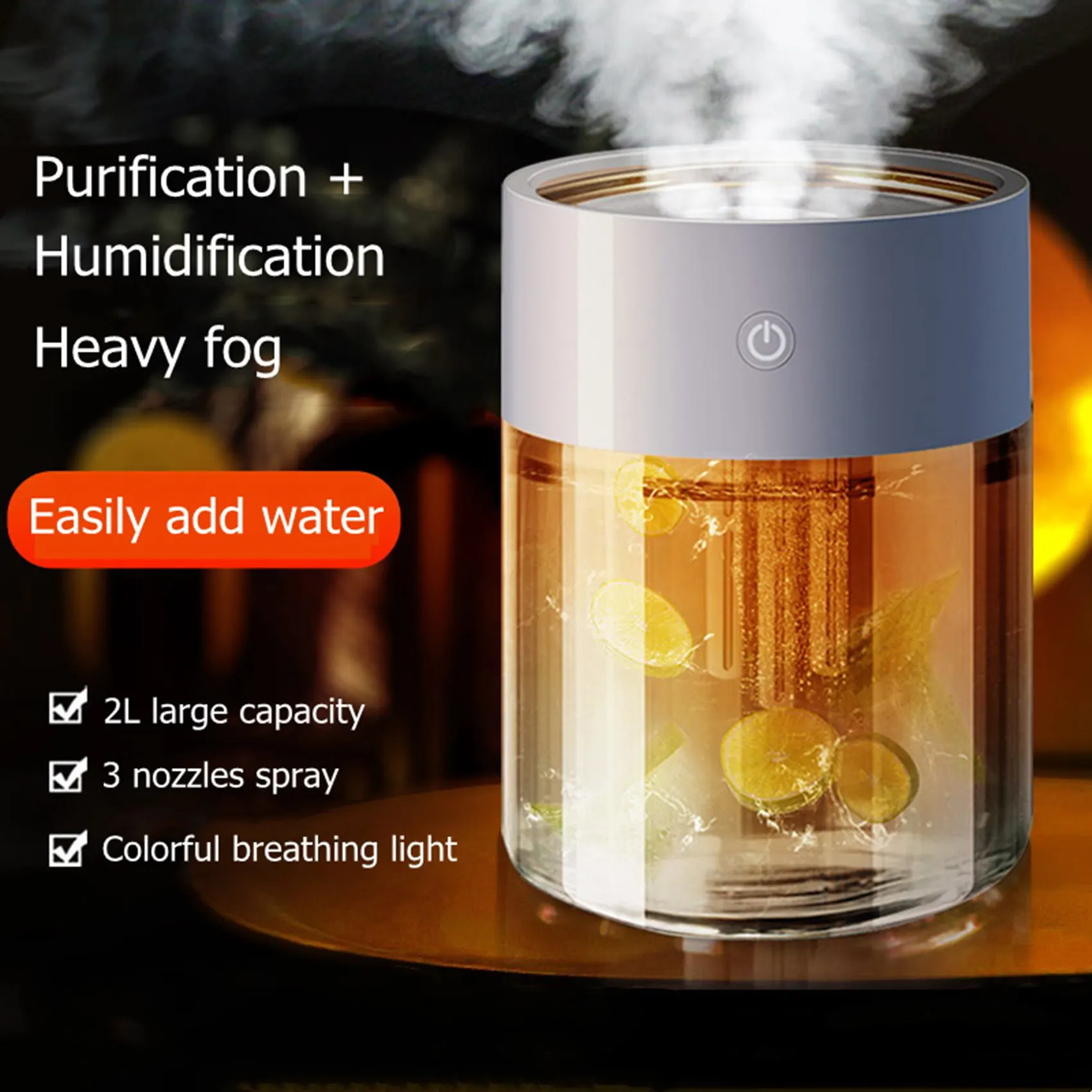 2L Humidifier USB Ultrasonic Aromatherapy Essential Oil Diffuser with LED Lamp Triple Nozzle Heavy Fog Aroma Humidifiers