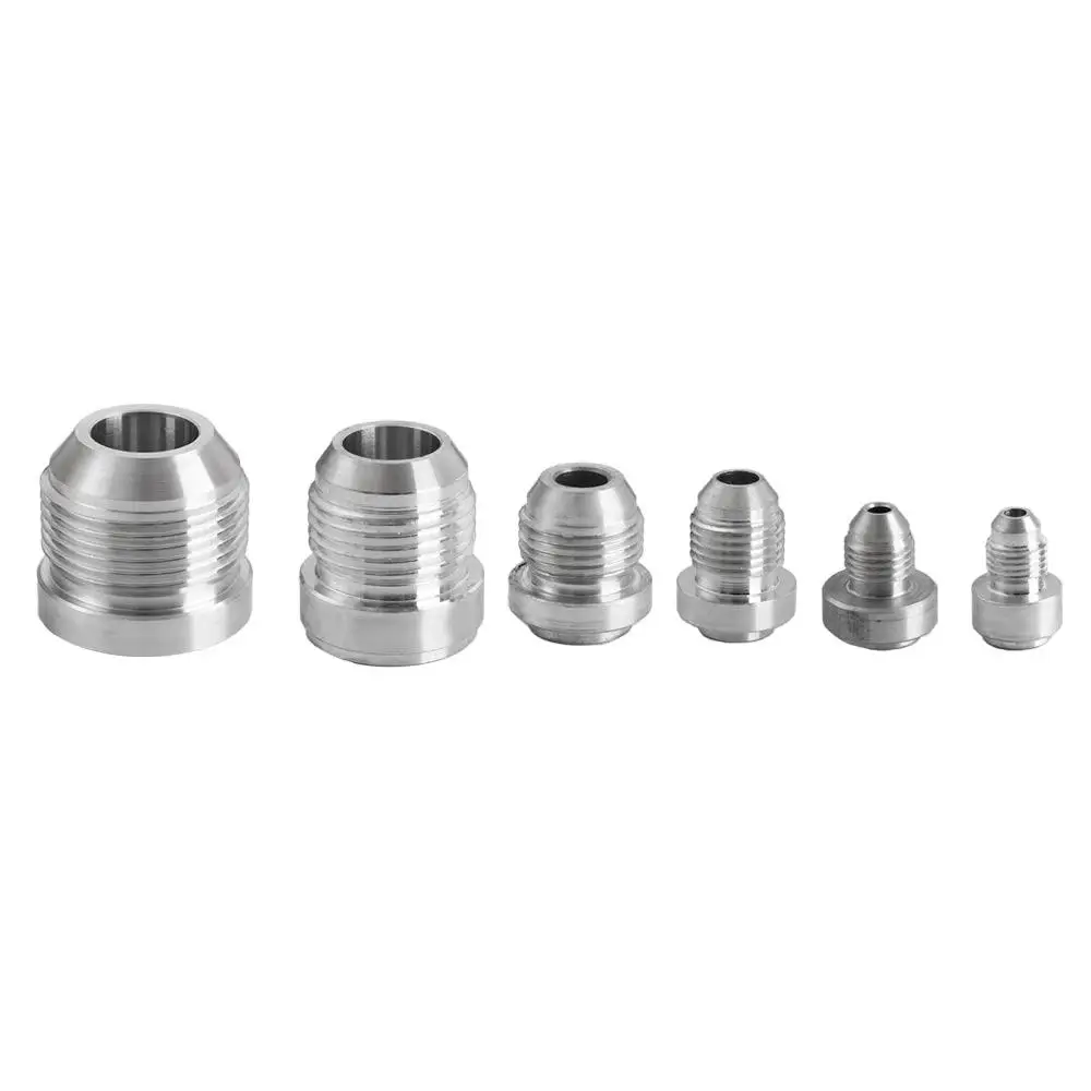 Aluminum Silver Male Aluminium Weld External Thread Round Base Straight Male Weld Fitting Adapter AN4-AN20 Silver