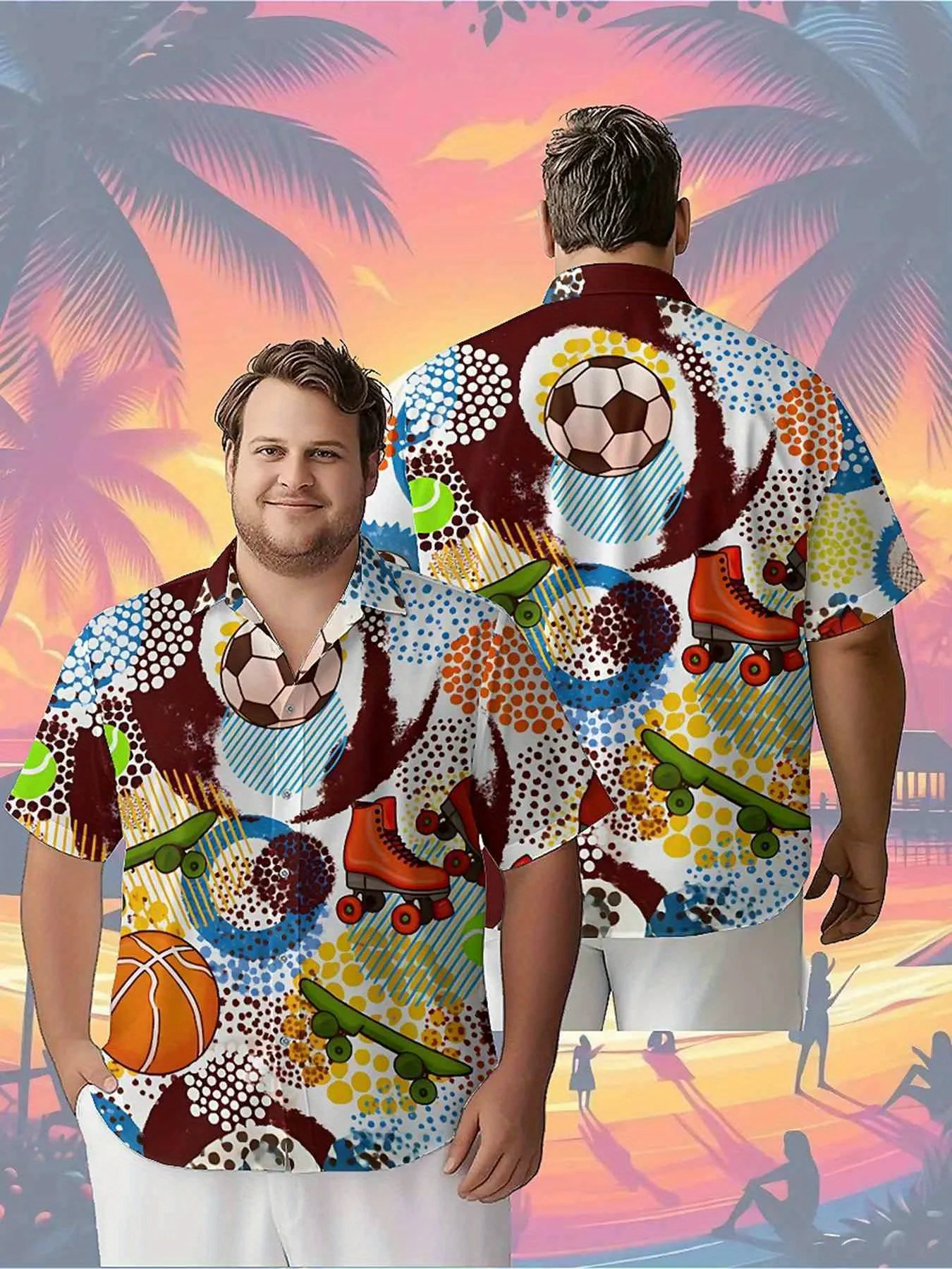 

Men's Plus Size Hawaiian Shirts Vintage Sneakers and Roller Skates pattern,Unisex Baggy Aloha Shirts,summer Alternative Clothing