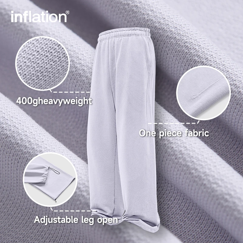 INFLATION Unisex Stacked Pants 2023 Autumn Heavy Weight  Wide Leg Sweatpants Mens Solid Color 100% Cotton Track Pant