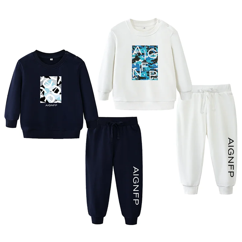 0-24-ヶ月のベビースウェットスーツ秋のファッション新生児長袖トップパンツ-2-個セットレタープリントプルオーバー綿幼児着用
