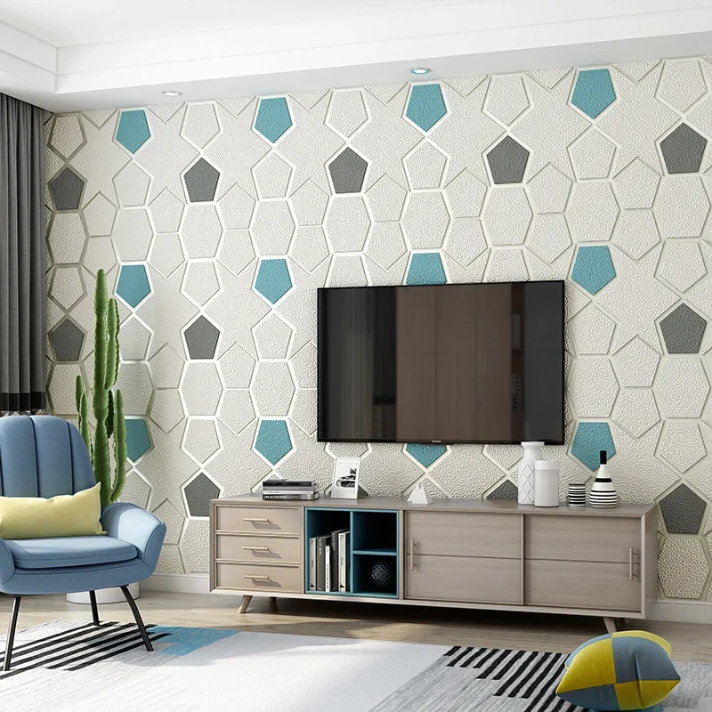 Modern Simple TV Background Wall Imitation Deerskin Velvet Wallpaper Guest Hall 3D Relief Film and Television Wall Non-Woven