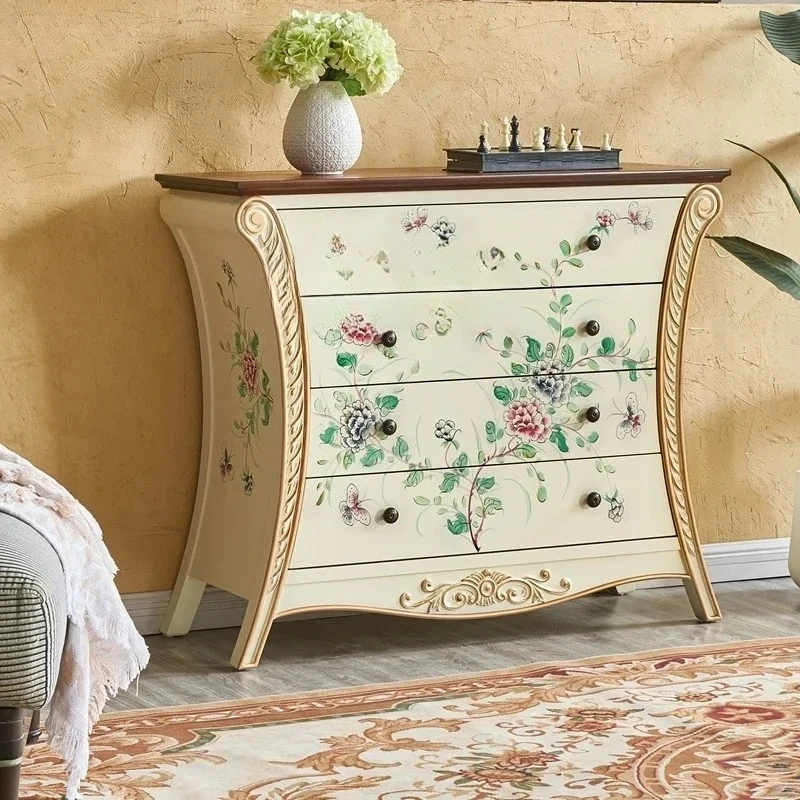 rural solid wood porch cabinet retro living room locker painted solid wood four-bucket cabinet against the wall