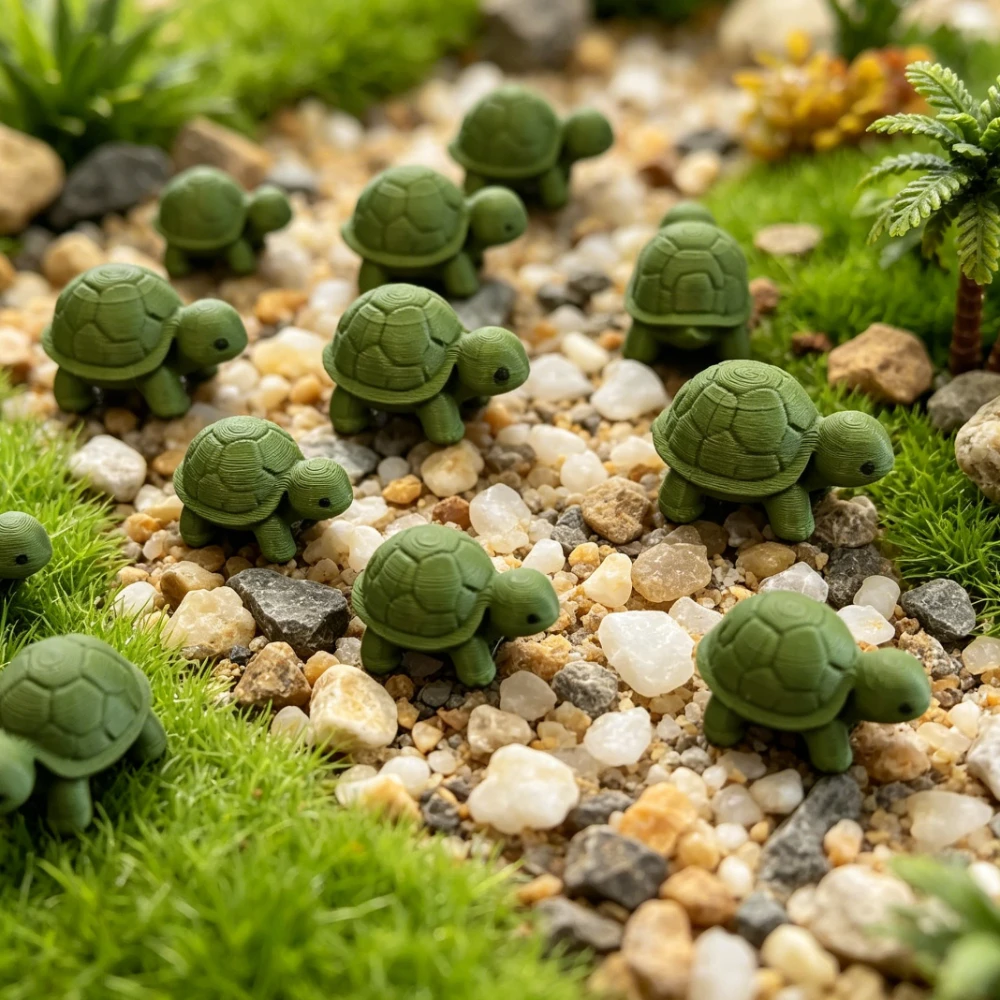 5Pcs Mini Tiny Turtle Figurine Set 3D Printing Hide Seek Micro Tortoise Ornament for Bonsai Decor Desk Prank Toy Dollhouse Decor