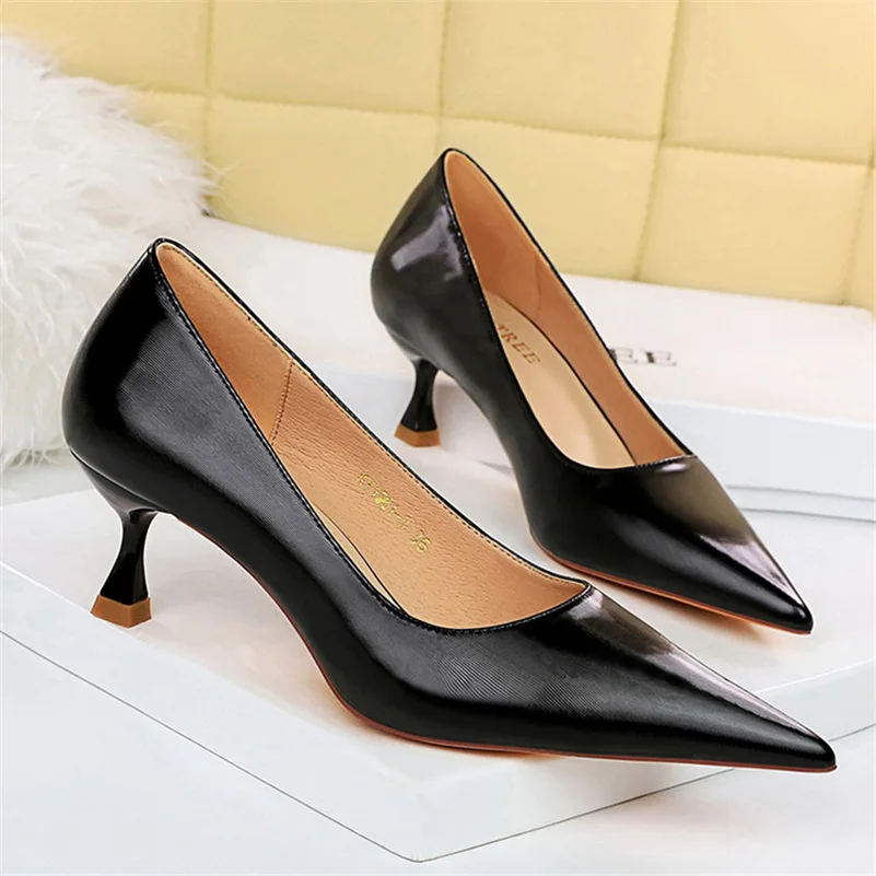 Plus Size 34-43 New Fashion Women 5.5cm High Heels Pumps Lady Green Pink Medium Low Heels Fetish Nightclub Mom Office Prom Shoes