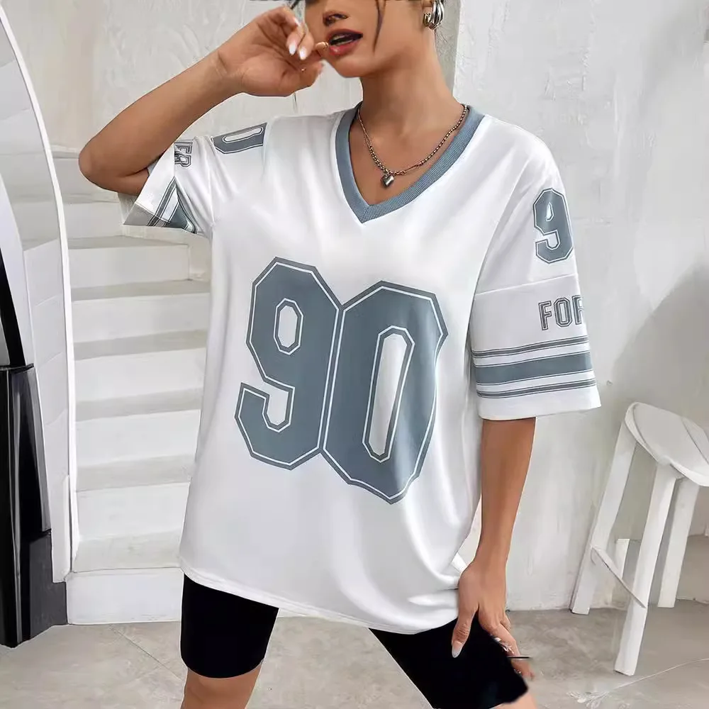 Y2k American retro style white hip-hop loose basketball digital print top summer trend short sleeved street T-shirt