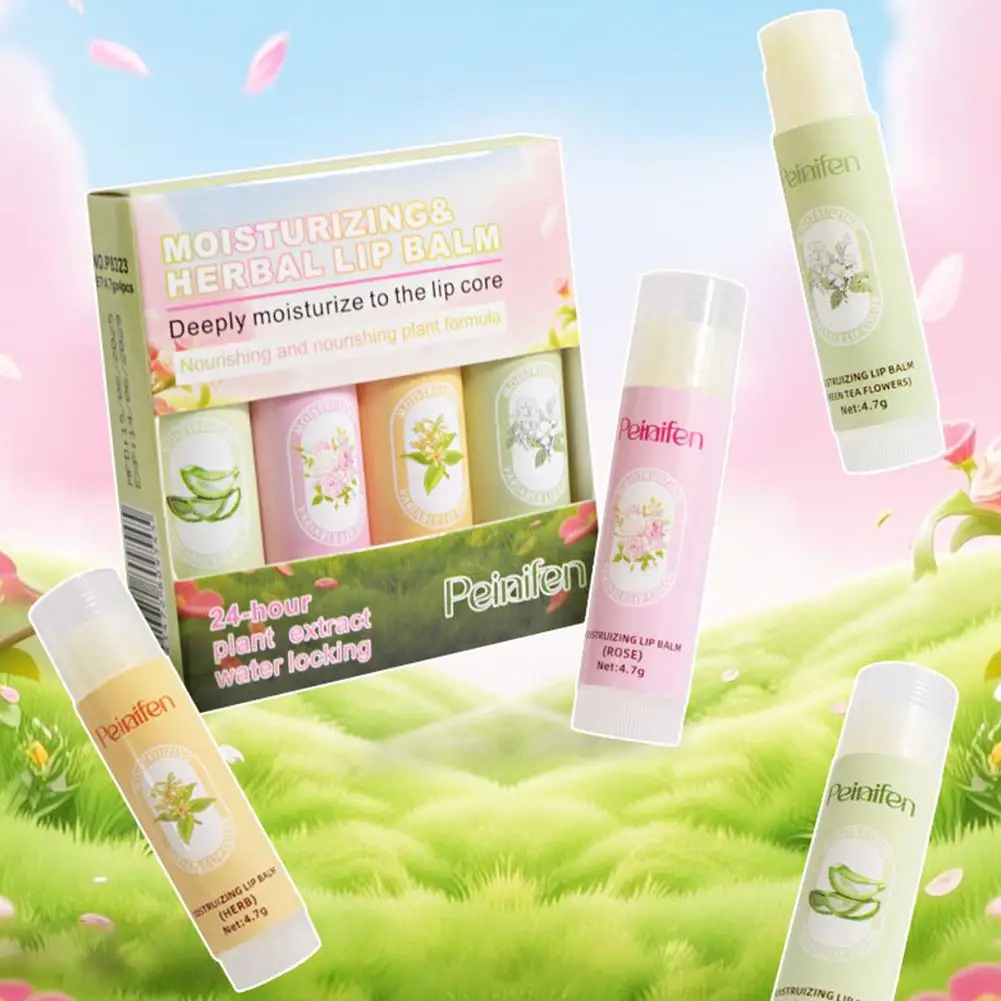 4 قطع/مجموعة بلسم شفاه مرطب وممتلئ، مجموعة العناية بالشفاه المعطرة بالزهور للشفاه الجافة، ترطيب طويل الأمد، إصلاح الشفاه المتشققة #2
