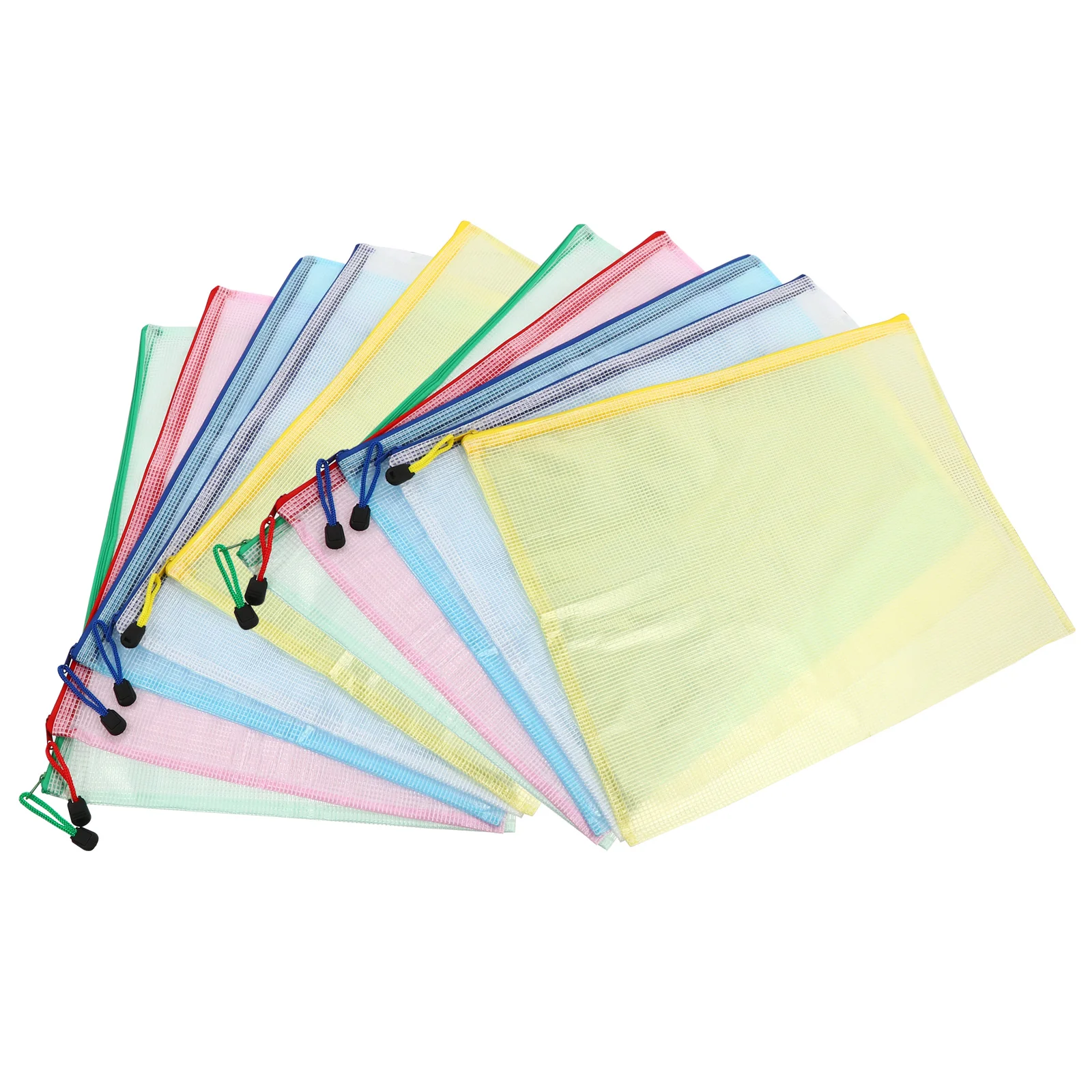 10 Pcs File Bag Stationery Document Pouch Mesh Zipper Documents Storage Portable A3
