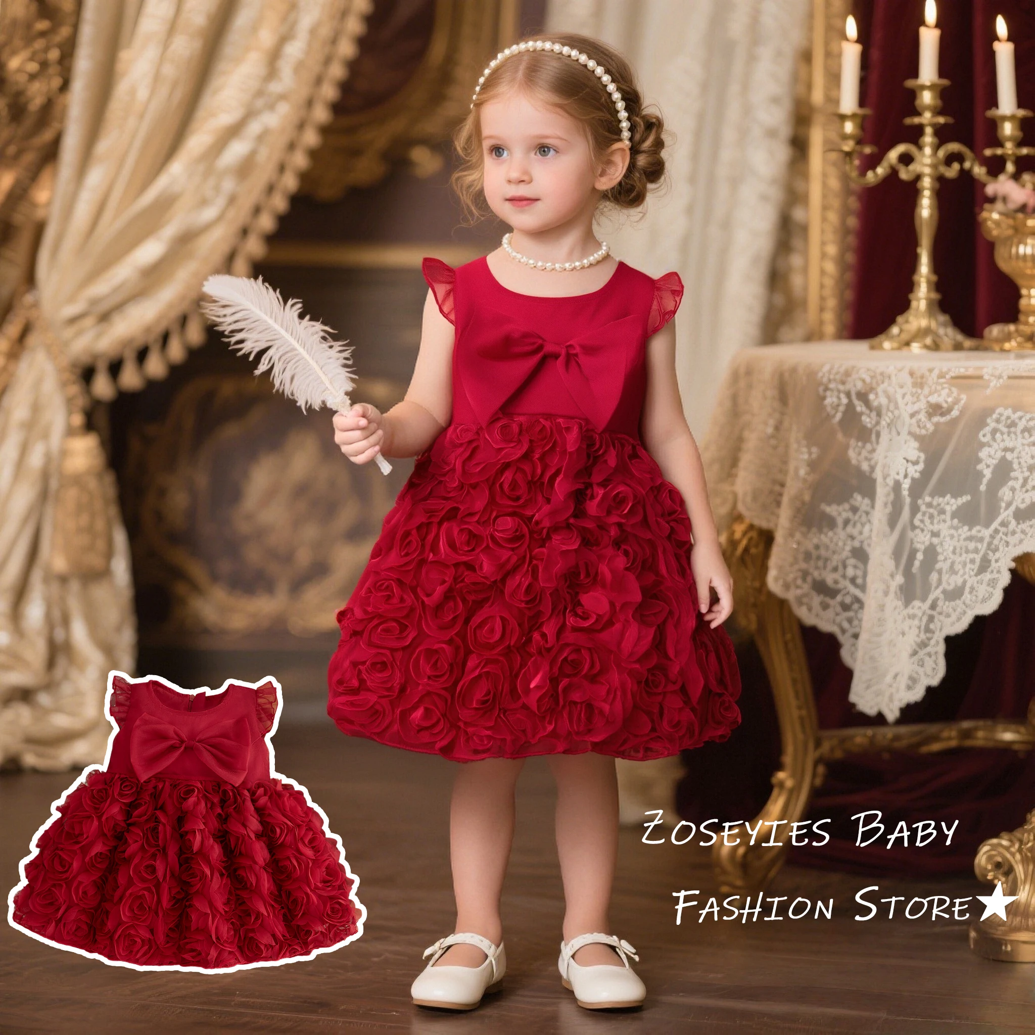 Baby Girl Dress Summer Mesh Full Print Rose Flower Girl Dress Cute Butterfly Wedding Flower Girl Dress Baby Dresses