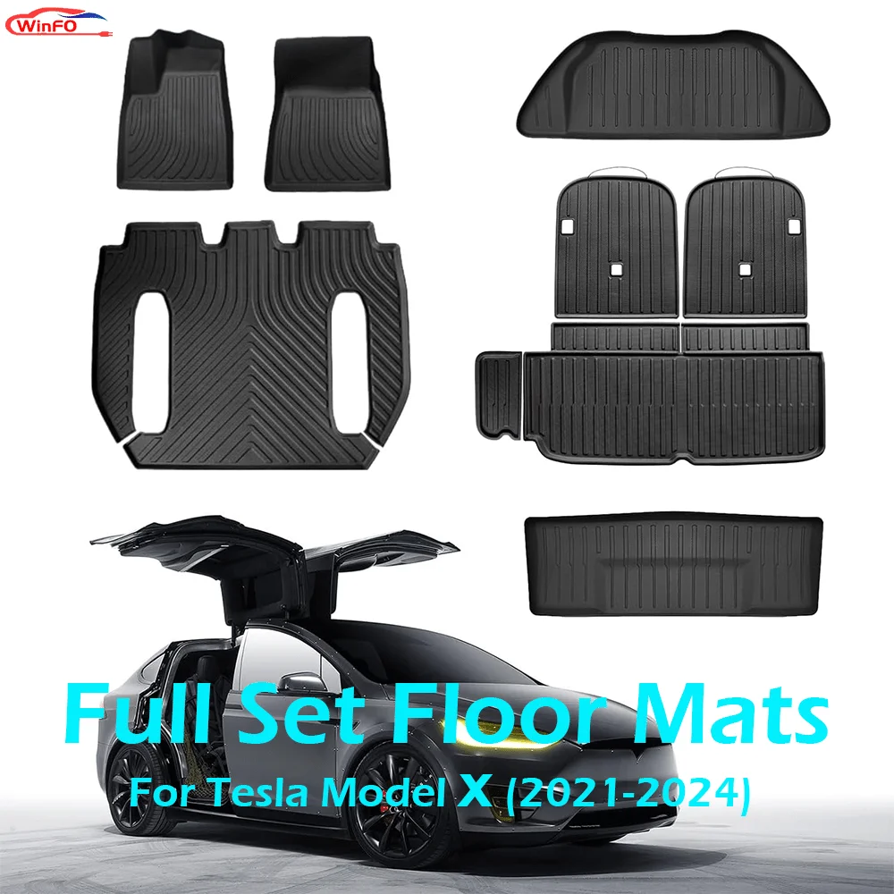 Floor Mat for Tesla Model X 5/6/7 Seater 2021-2024  Front Rear Cargo Liner All Weather TPE Floor Mats with Third Back Seat Cover