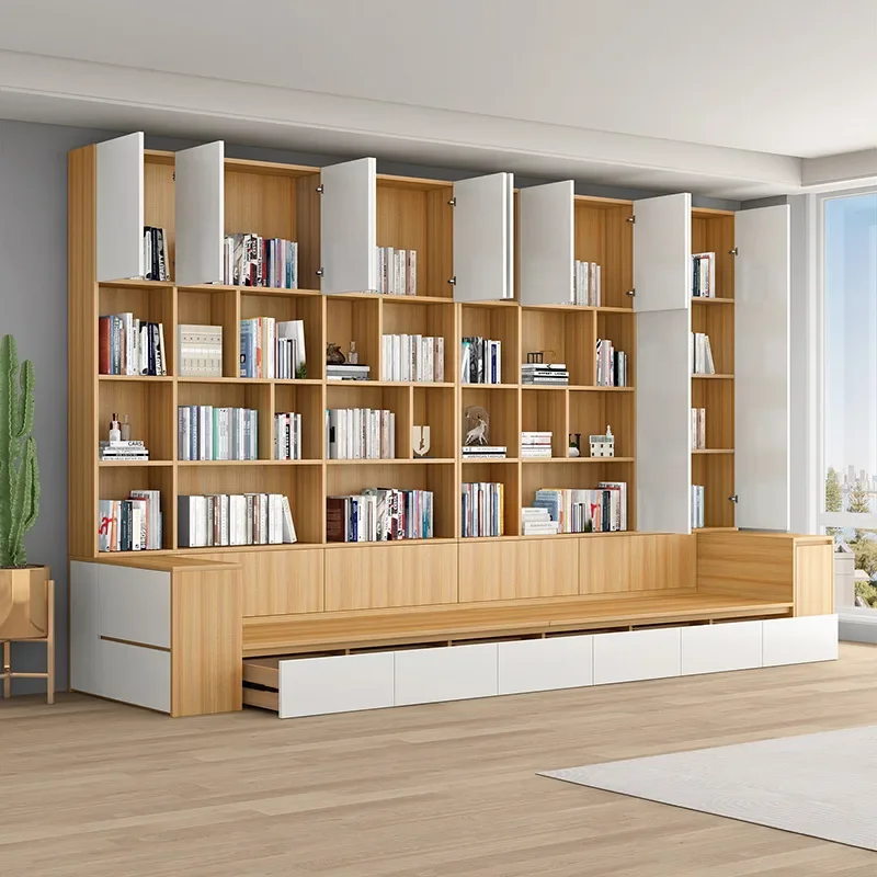 Sofa living room bookcase integrated whole wall bookshelf with glass door card seat storage background wall multi-functional sid