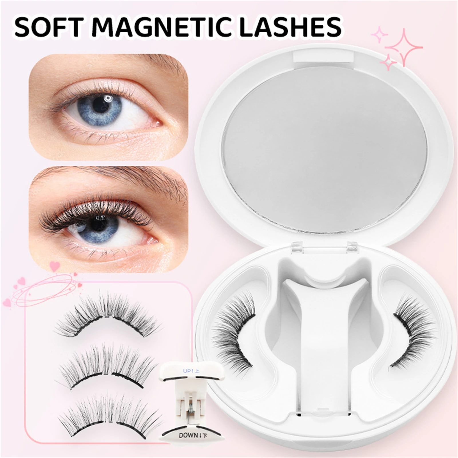 ソフト磁気つけまつげフルストリップ 7-13 ミリメートル混合長さナチュラルボリュームファイバーまつげストリップ接着剤なし毎日のまつげメイク