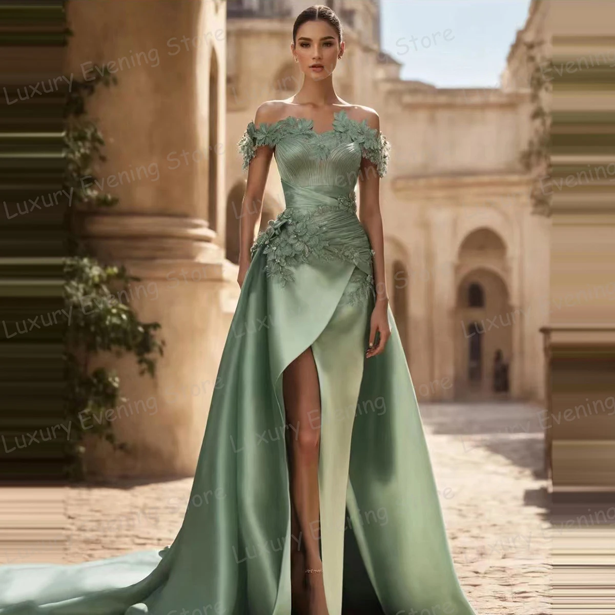 Robe de soirée princesse de luxe pour femmes, ligne A, sexy, fleurs 3D, Rh, tout ce qui est Off initié, haute fente, mode personnalisée, robe éducative