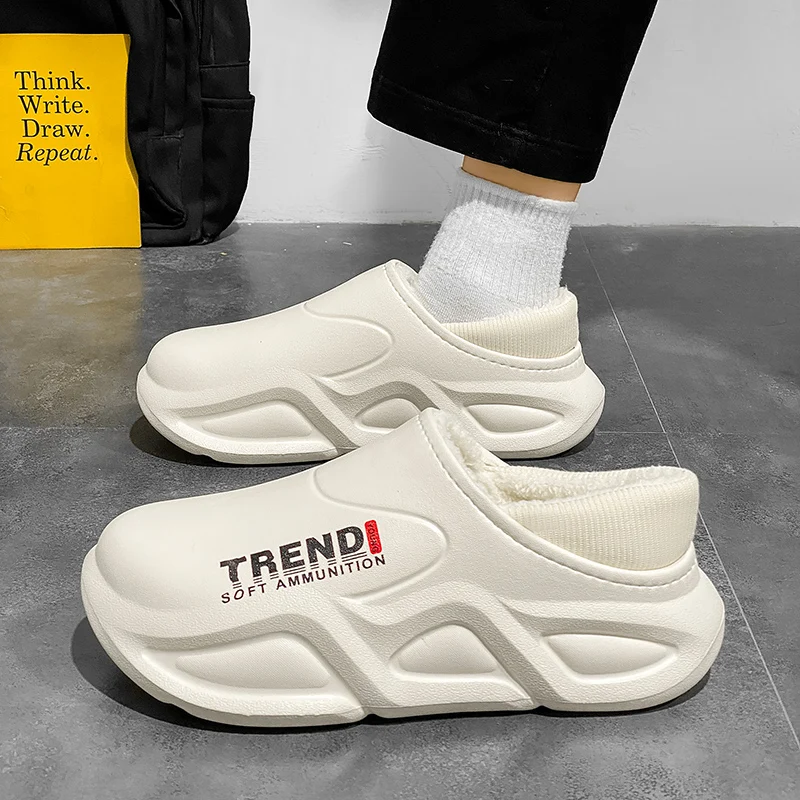 

Winter Men Shoes Warm Shoes Plush Lining Indoor Cotton Slippers Concise Platform Outdoor Kitchen Shoes House Waterproof Slippers