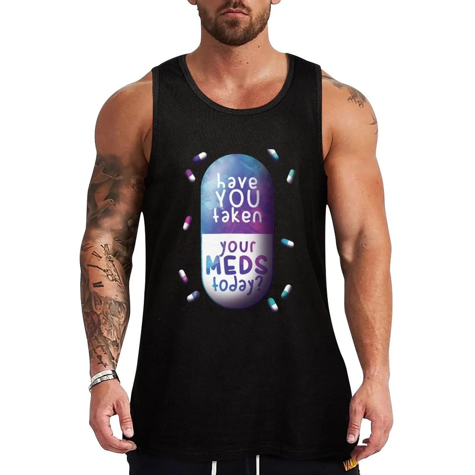 

have you taken your meds today Tank Top gym shirt men sleeveless vests gym shirts