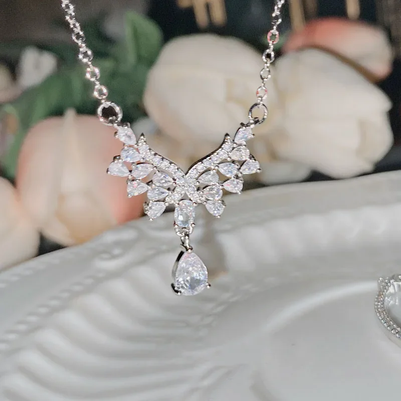 Brillian 2023 Summer New AAA Cubic Zirconia Angel Wings Pendant Necklace Women's Ceremony Dinner Anniversary High Grade Jewelry