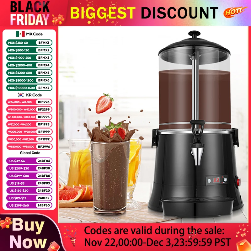 10L Hot Chocolate Warmer Dispenser 600W Electric Hot Drink Mixer Blender Coffee Milk Tea Shop Commercial Hot Chocolate Machine