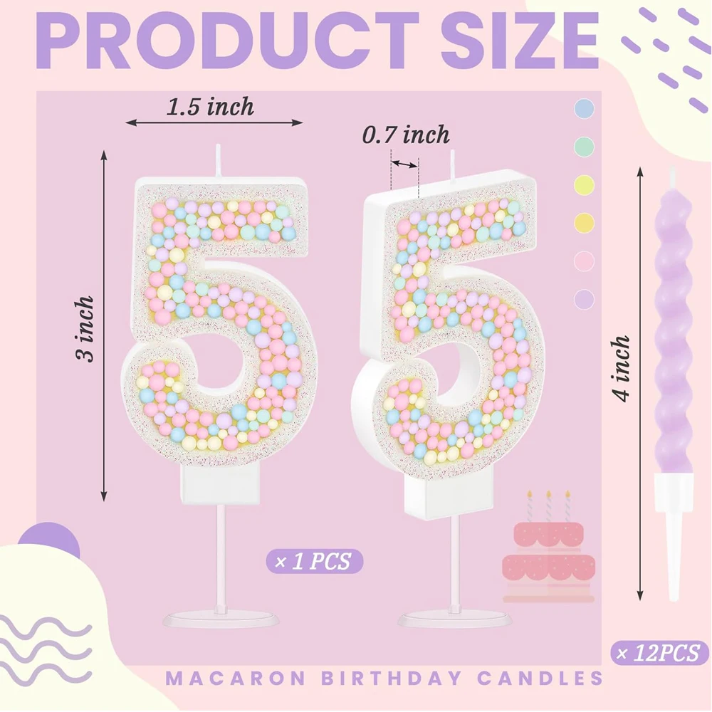 Number 0-9 Birthday Candle with 12 Spiral Candles Girl Macaron Pink Rainbow Unicorn Pink Cake Decoration Party Decoration