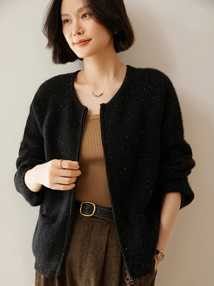 Women 100% Goat Cashmere Sweater Round Collar Zipper Cardigan Autumn Winter Luxury Fashion Cashmere Knitwear High Quality Top