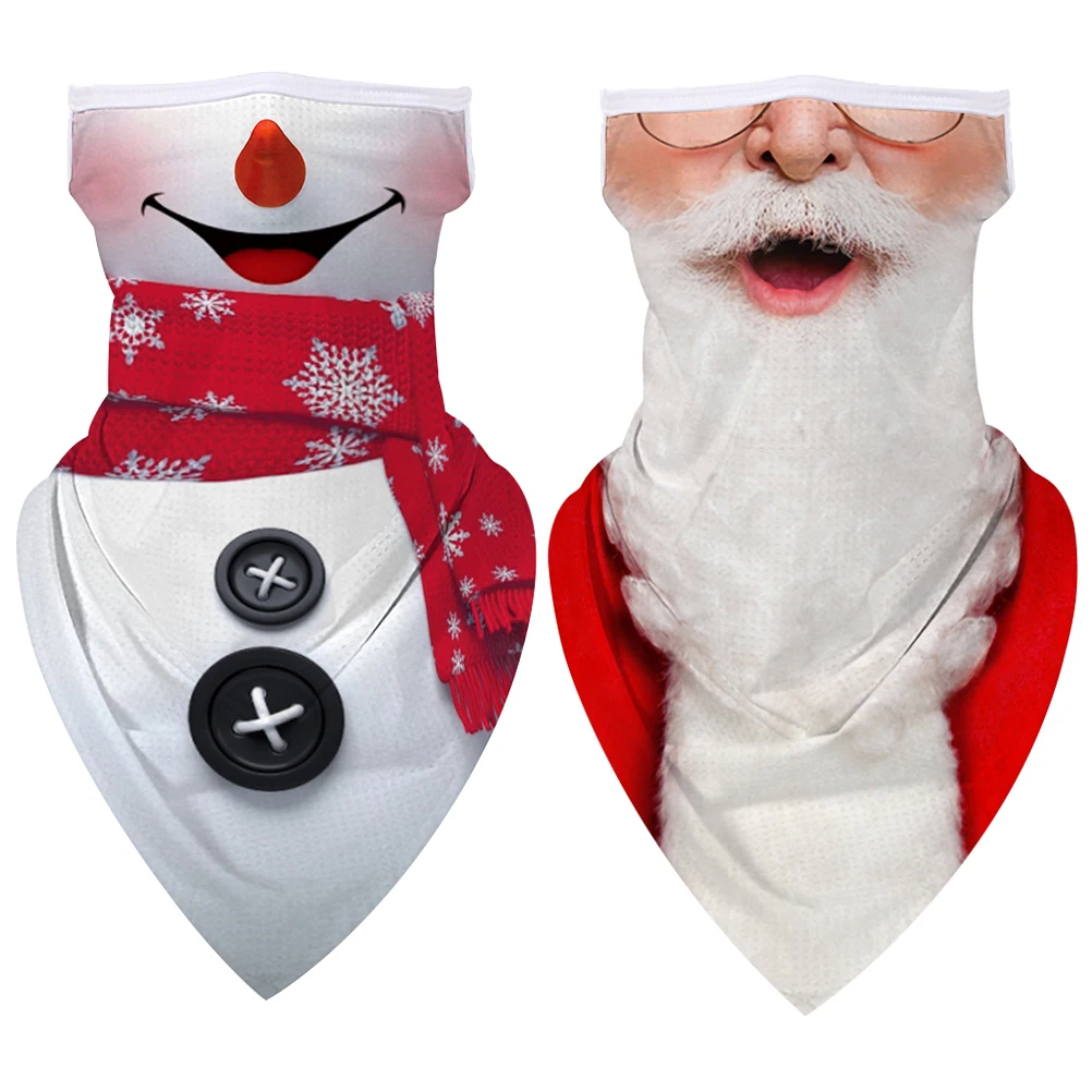 2pcs Christmas Theme Printed Sunscreen Dust-proof Mask Outdoor Head Cover Outdoor Sports Cycling Sunscreen Mask Triangular Scarf