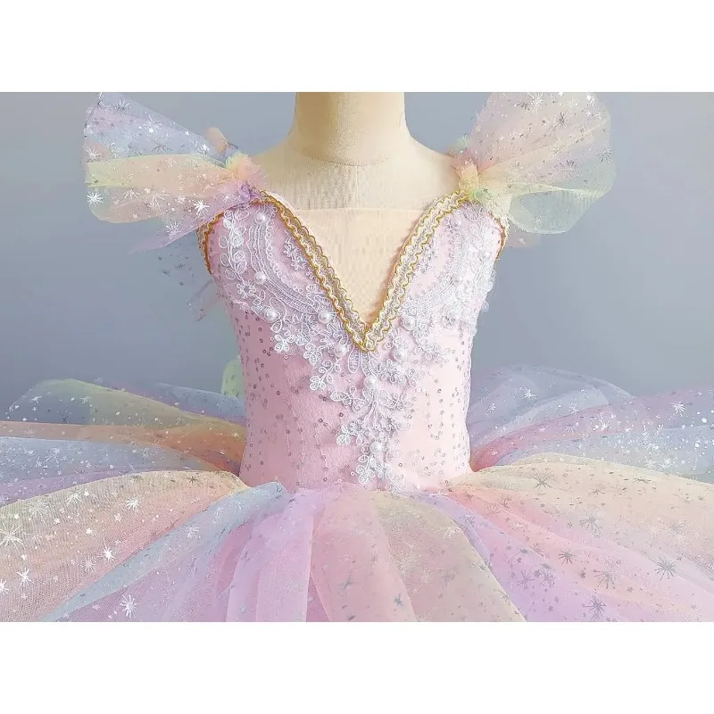 子供バレエドレス-7-色女の子子供スパンコールプリンセスドレスバレエチュチュダンス服パフォーマンスチュチュスカート