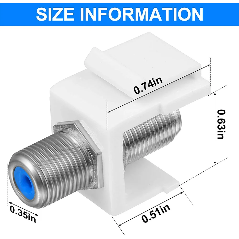 Paquete de 20 insertos de conector Keystone coaxial, extensor de cable tipo F RG6 hembra a hembra para placa de pared y panel de conexión