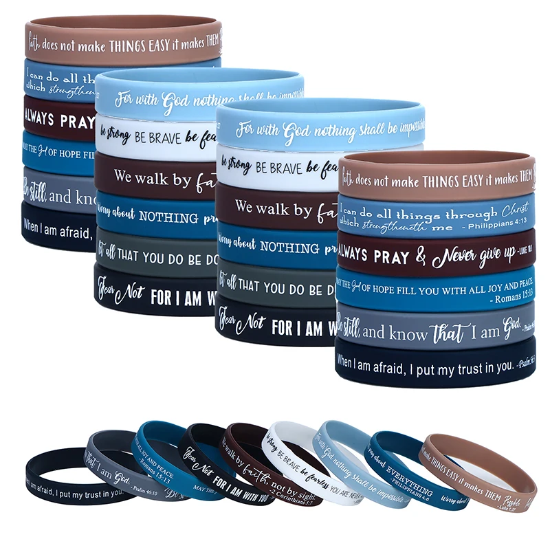 36 Pcs Colorful Inspirational Christian Silicone Wristbands Religious Silicone Wristbands Bulk Bible Rubber Bracelets