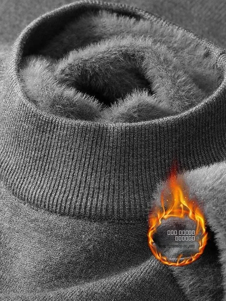 

Men's Winter Thiened Fce-lined Inteated Warm Mid-ne Knitwear Pure Color Long Sve Casual Sweater f-high Collar
