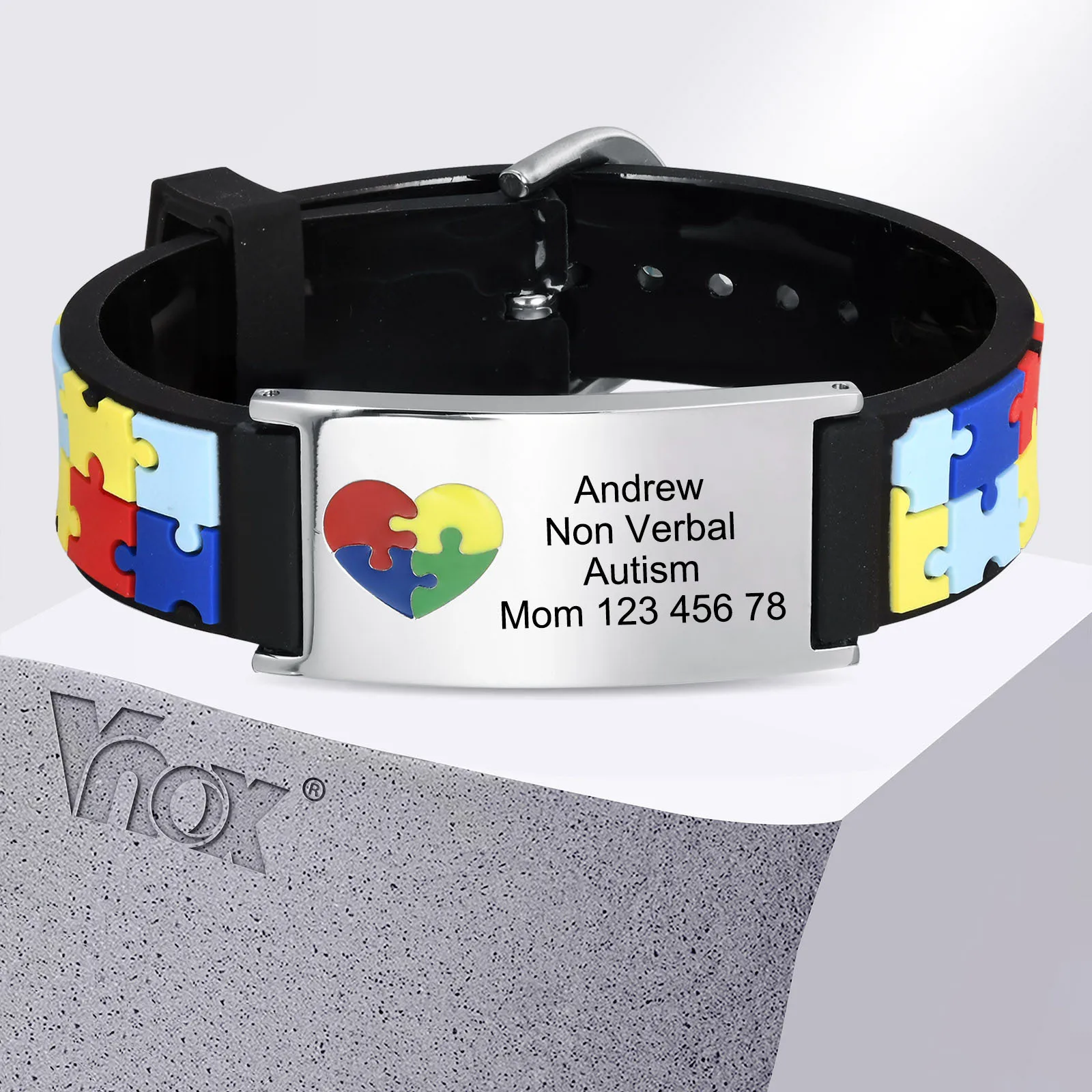 Vnox Free Engrave Autism Bracelets for Child Girls Boys,Personalize Medical Bracelet,Anti Lost Non Verbal Kids Emergency Jewelry