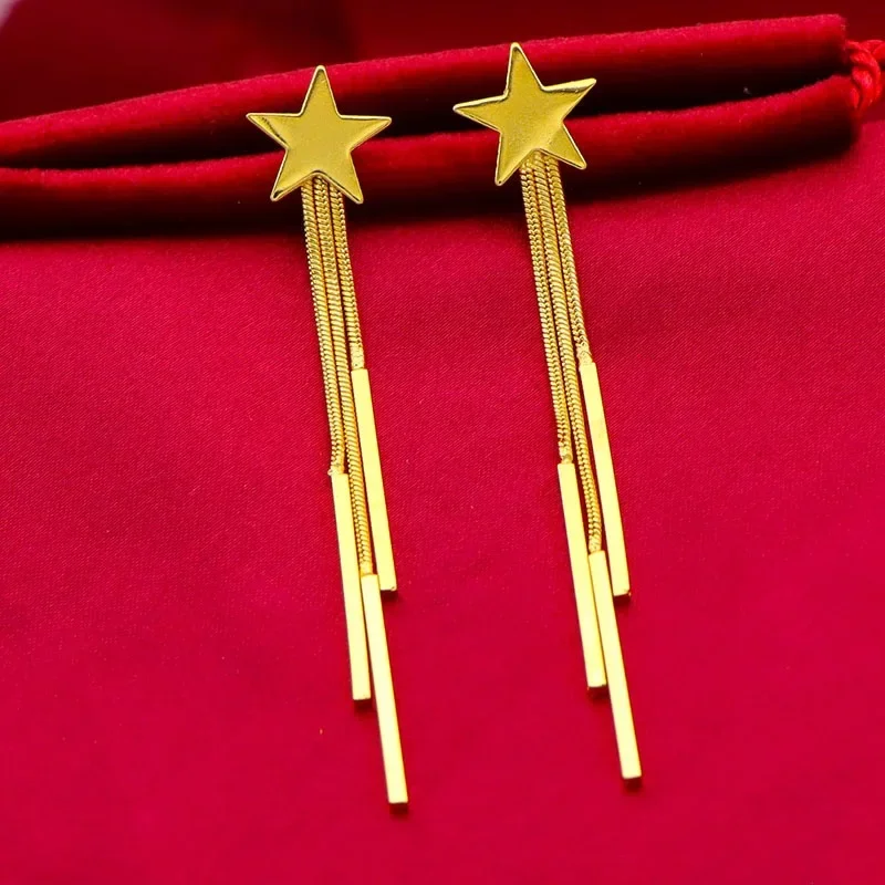 

Fine gold AU9999 pure gold star tassel ladies earrings 24K real gold ear wire earrings ear hook pure gold earrings for women