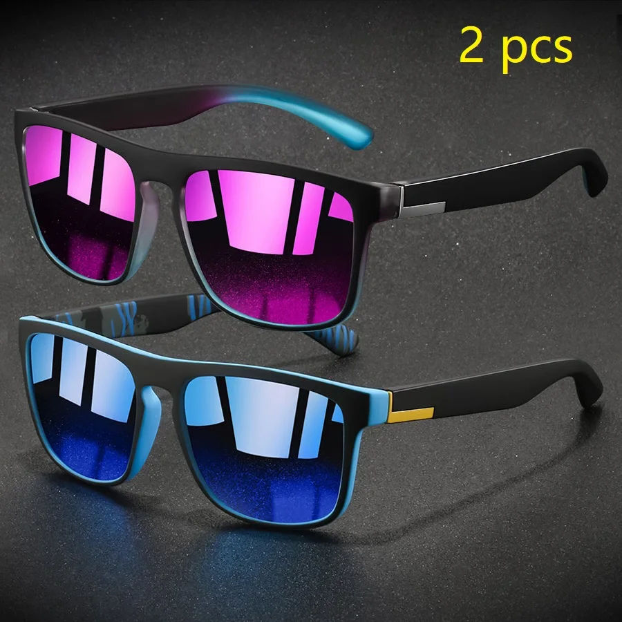 2 Pieces Fashion Vintage Square Sports Sunglasses Men Women Fishing Driving Man Brand Designer Sun Glasses Retro Eyewear image 4
