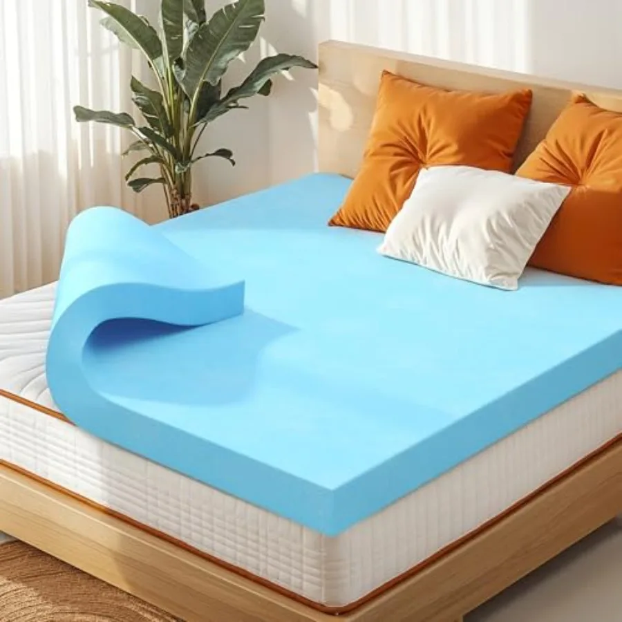 Memory Foam Mattress Topper, Cooling Gel Infused Bed Topper for Pressure Relief, CertiPUR-US Certified Memory Foam Mattress Pad