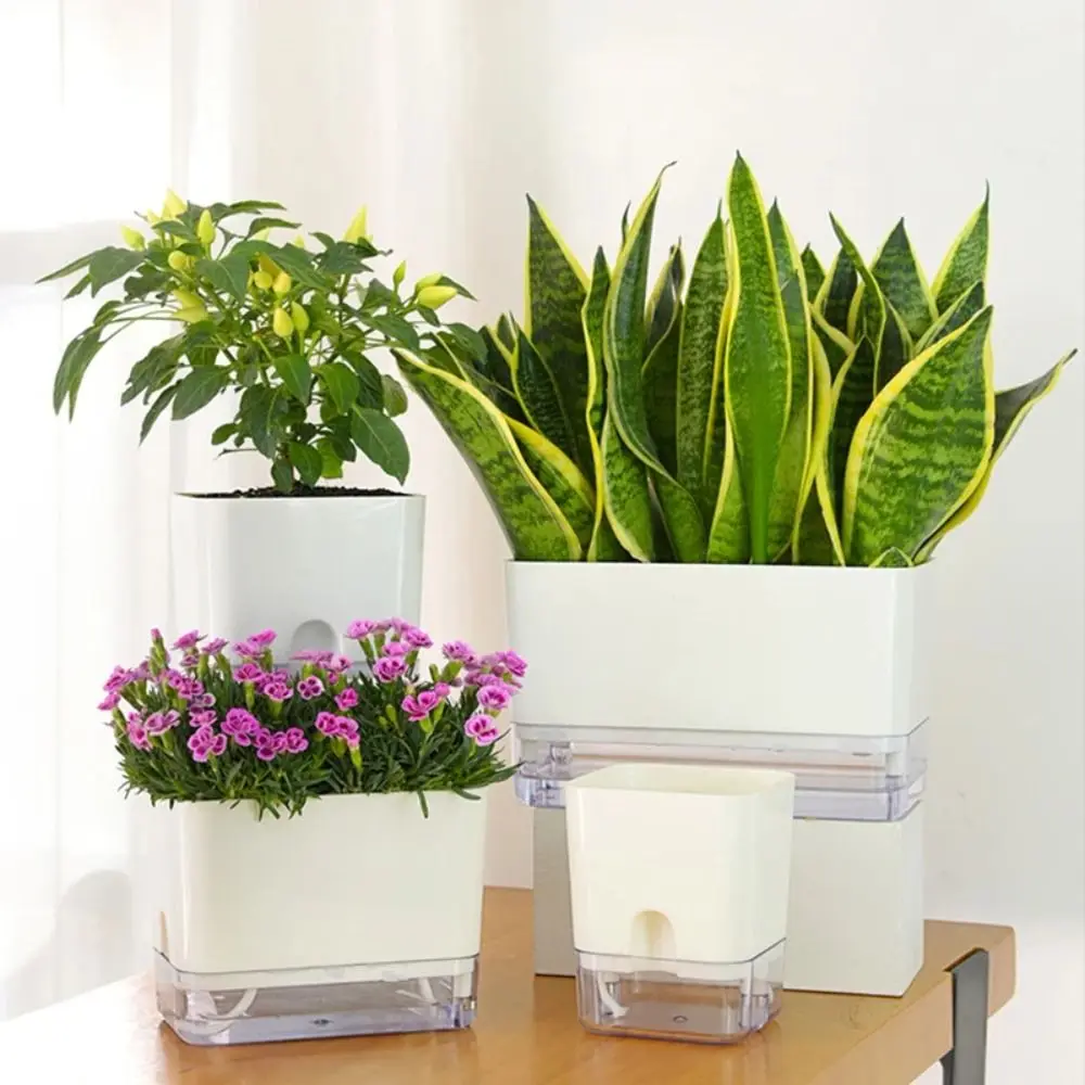 Plastic Material Self Watering Plant Pot Magnetic Design Self-absorbent System Lazy Plant Pot Double-deck Structure