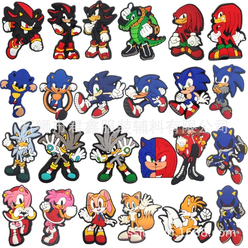 1Pcs Sonic Kid Cartoon Shoe Buckle PVC Wholesale Anime Figure Amy Rose Shadow  Accessories Charms Jibz Slippers Decorations