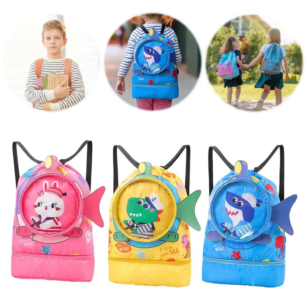 Dry Wet Separated Kids Swim Backpack Swiming Storage Bag Pool Drawstring Gym Bag for Teener Camping Hiking Swimming Dance Travel