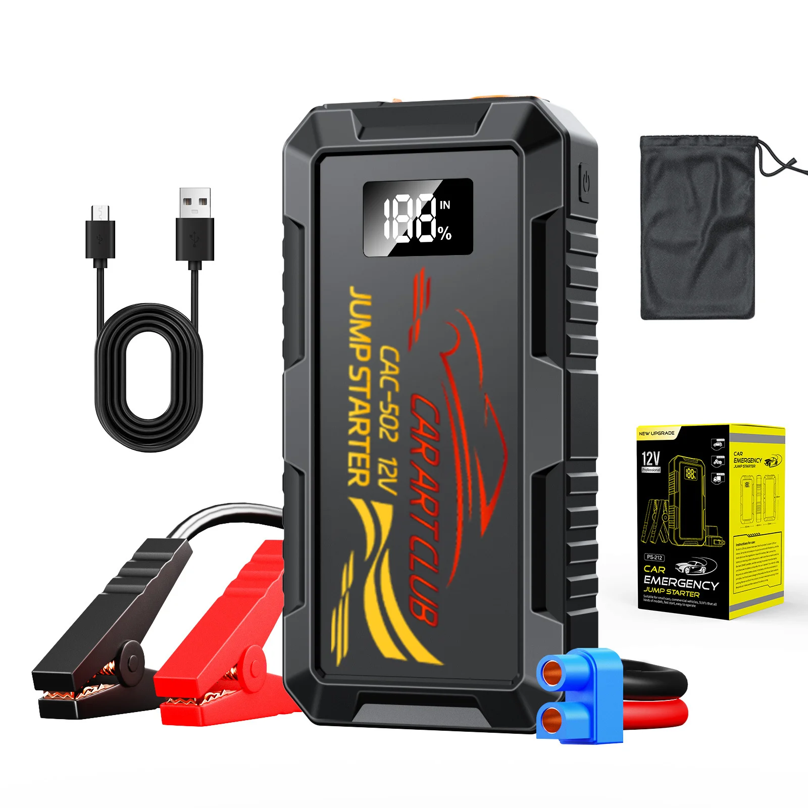 6000A Peak Car Jump Starter, 12V Auto Battery Booster with Wireless Charging, Emergency Power Supply Portable for Diesel Engine