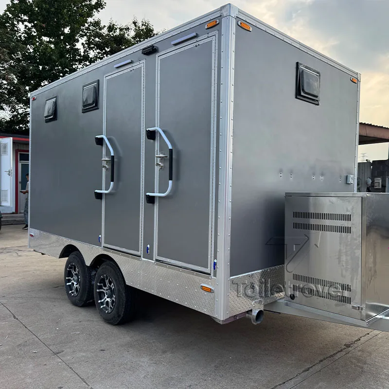 

China Certified VIP Mobile Luxury 20ft Container Modern 4 Stall Outdoor Restroom Washroom Portable Toilet Trailer for Sale