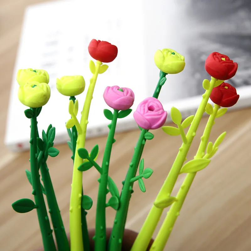 1 Piece Creative Cute Kawaii Rose Flower Gel Pen Plant Decoration Stationery School Office Supply Pretty Lovely Ellen Brook