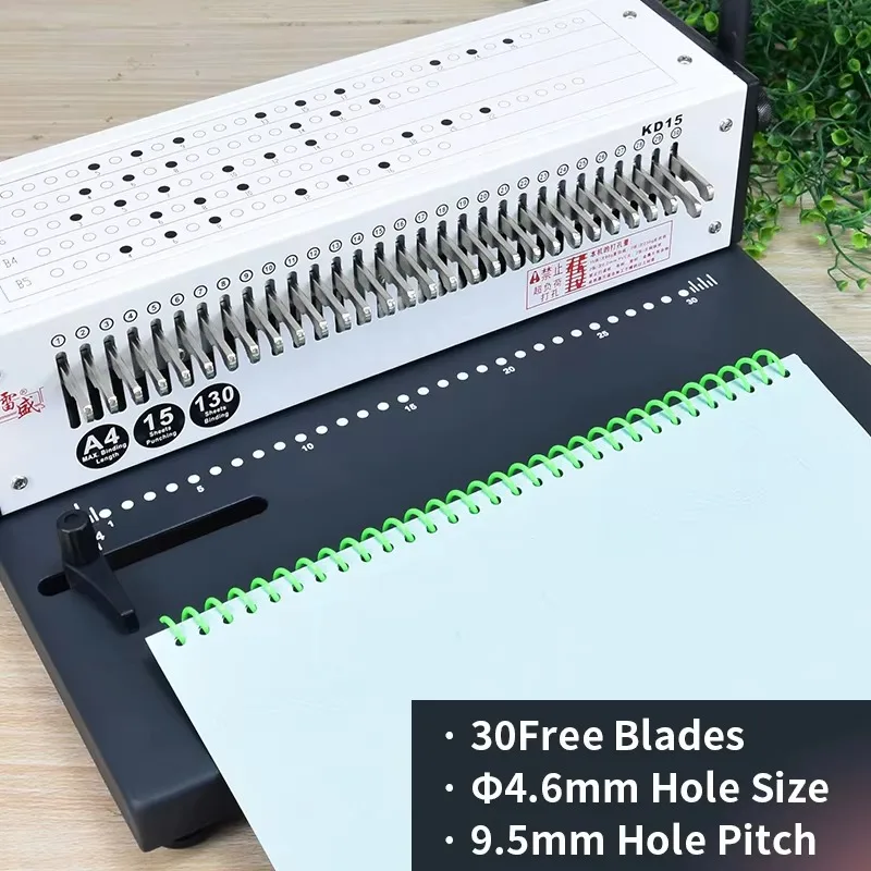 آلات التثقيب الحلزونية الواحدة من المصنع KD15 30 فتحة DIY آلة تجليد الكتب الحلزونية