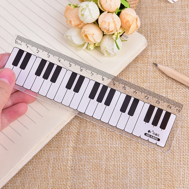 Teclado de Piano con notas musicales para estudiantes, marcador de reglas rectas de plástico, bonito dibujo de bocetos, regalo de papelería, 1 piezas