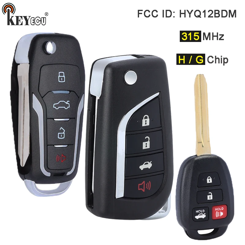 

KEYECU 314MHz H / G Chip FCC: HYQ12BDM Upgraded Flip Folding 3+1 4 Button Remote Key Fob TOY43 for Toyota RAV4 Camry Corolla