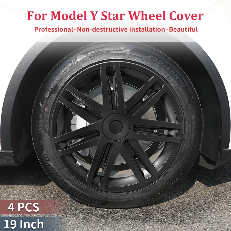 4PCS Wheel Cap for Tesla Model Y 2020-2024 Vehicle Full Coverage Star Style Wheel Cover 19 Inch Hubcaps Automobile Accessories