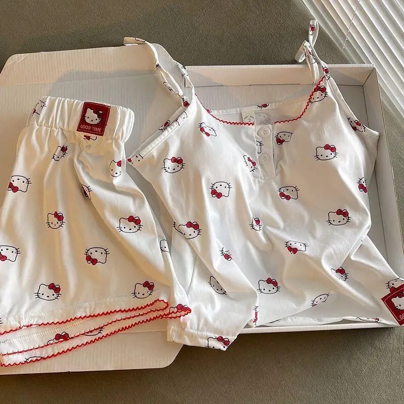 Pure Desire Cute Hello Kitty Cartoon Print Women's Padded Sleeveless Suspender Two-Piece Home Clothes 2026 Summer Thin New Style